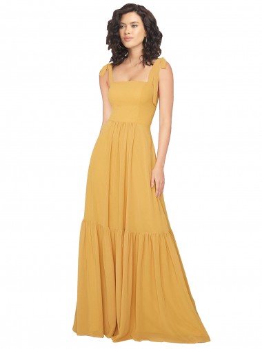 Sleeveless Square Neck Soft Chiffon Saffron Long Bridesmaid Dress Adelaide