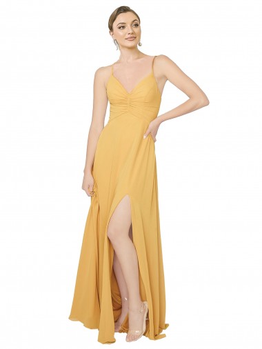 Sleeveless V-Neck Chiffon Saffron Long Bridesmaid Dress / Evening Dress Adelaide