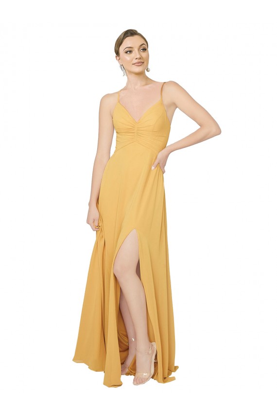 Sleeveless V-Neck Chiffon Saffron Long Bridesmaid Dress / Evening Dress Adelaide