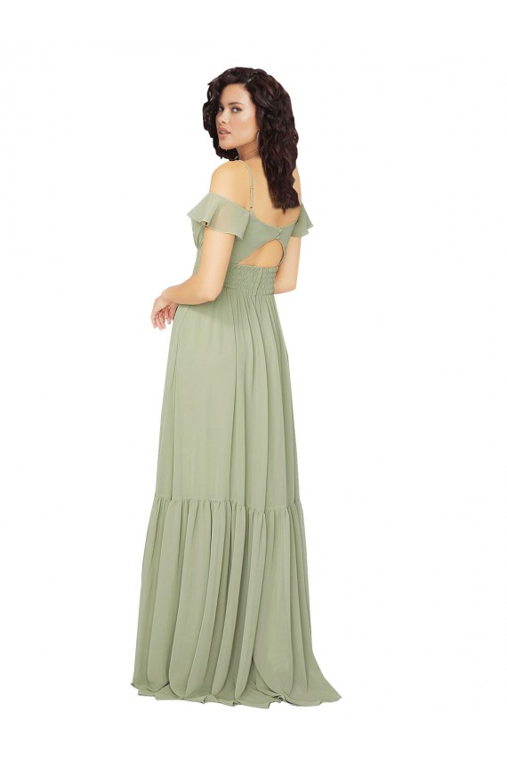 Cold Shoulder Sweetheart Soft Chiffon Saffron Long Bridesmaid Dress Adelaide