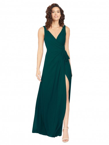 Sleeveless V-Neck Chiffon Hunter Long Evening Gowns / Bridesmaid Dresses Adelaide