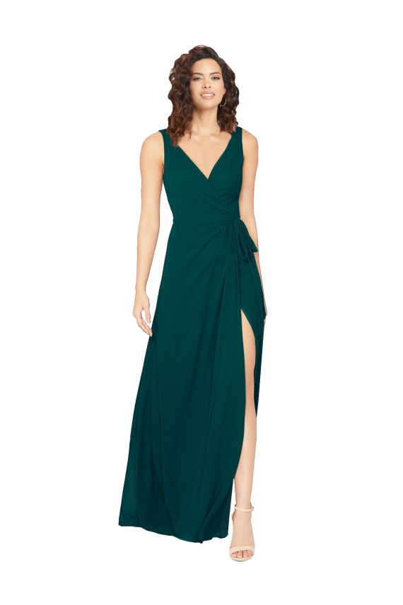 Sleeveless V-Neck Chiffon Hunter Long Evening Gowns / Bridesmaid Dresses Adelaide
