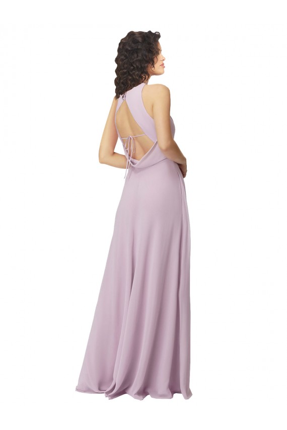 Sleeveless High Neck Soft Chiffon Pink Glow Long Bridesmaid Dress Adelaide