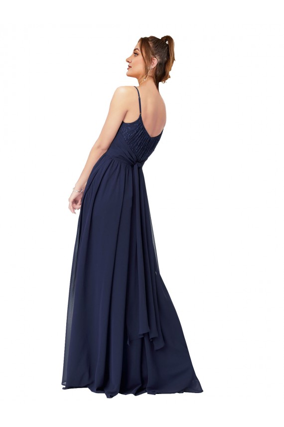 Sleeveless Scoop Neck Soft Chiffon & Lace Dark Navy Long Bridesmaid Dress Adelaide