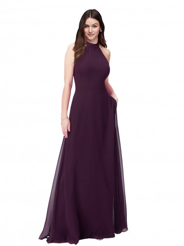 Sleeveless High Neck Soft Chiffon Grape Long Bridesmaid Dress Adelaide