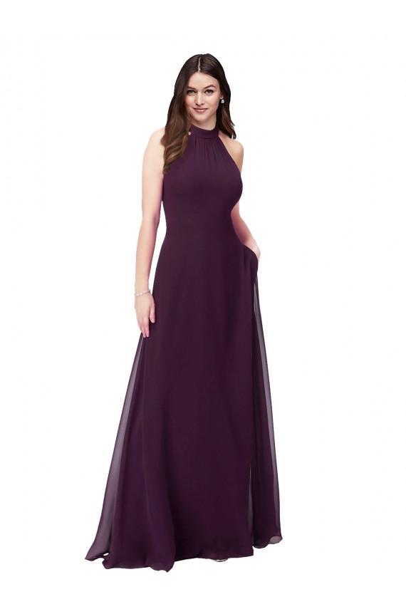 Sleeveless High Neck Soft Chiffon Grape Long Bridesmaid Dress Adelaide