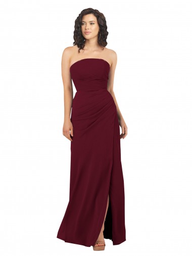 Sleeveless Strapless Soft Chiffon Burgundy Long Bridesmaid Dress Adelaide