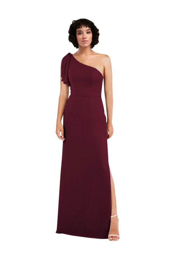 Sleeveless One Shoulder Soft Chiffon Burgundy Long Formal Evening Gown / Bridesmaid Dress Adelaide