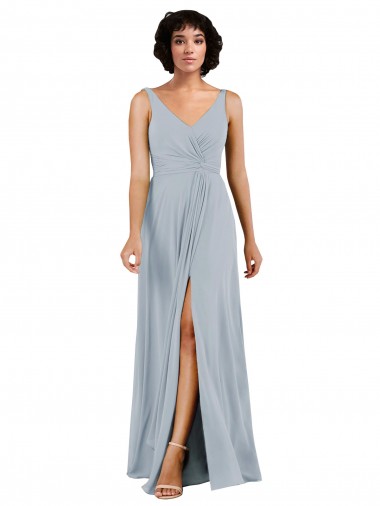Sleeveless V-Neck Soft Chiffon Sea Glass Column Long Bridesmaid Dress Adelaide