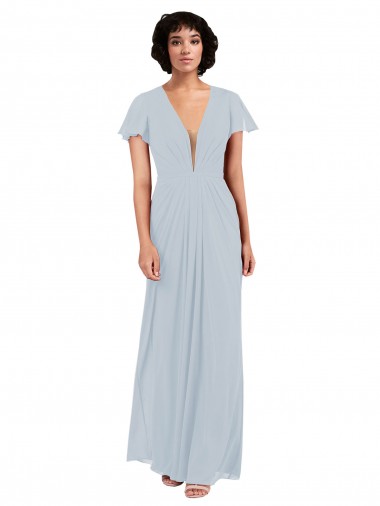 Cap Sleeves V-Neck Soft Chiffon Sea Glass Long Bridesmaid Dress / Formal Dress Adelaide