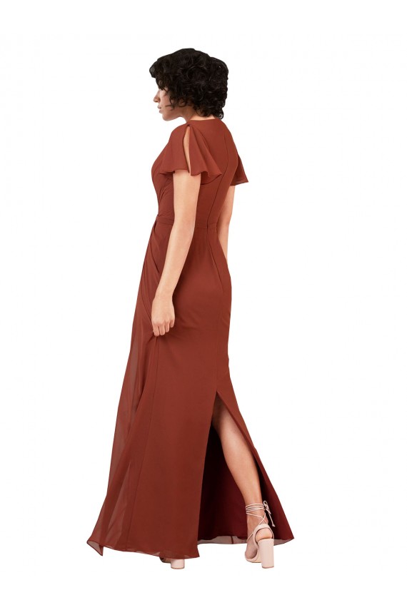 Cap Sleeves V-Neck Soft Chiffon Sea Glass Long Bridesmaid Dress / Formal Dress Adelaide