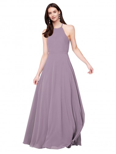 Sleeveless Halter Neck Chiffon Dark Lavender Long Bridesmaid Dress / Evening Dress Adelaide