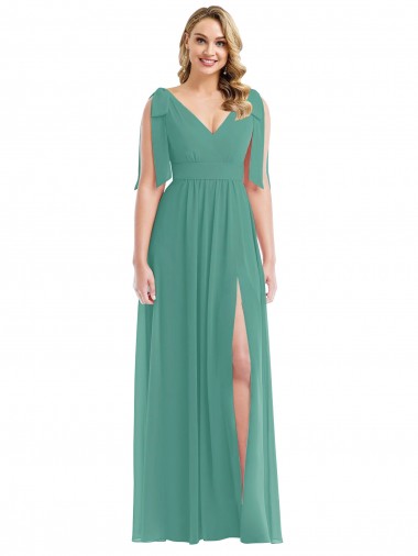 Sleeveless V-Neck Soft Chiffon Icelandic Silver Long Semi Formal Evening Dress / Bridesmaid Dress Adelaide