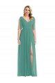 Sleeveless V-Neck Soft Chiffon Icelandic Silver Long Semi Formal Evening Dress / Bridesmaid Dress Adelaide