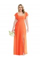 Flutter Sleeves Square Neck Soft Chiffon Tangerine Tango Long Semi Formal Evening Dress / Bridesmaid Dress Adelaide