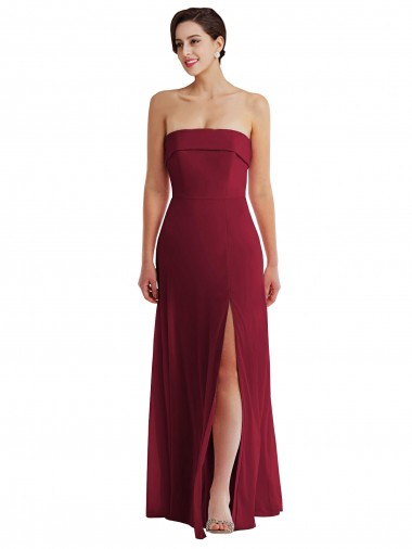 Sleeveless Strapless Soft Chiffon Burgundy Long Formal Evening Gown / Bridesmaid Dress Adelaide