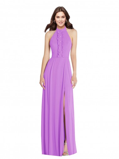 Sleeveless Halter Neck Soft Chiffon Violet Long Formal Evening Gown / Bridesmaid Dress Adelaide