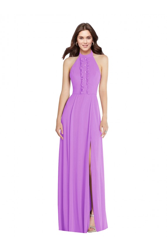 Sleeveless Halter Neck Soft Chiffon Violet Long Formal Evening Gown / Bridesmaid Dress Adelaide