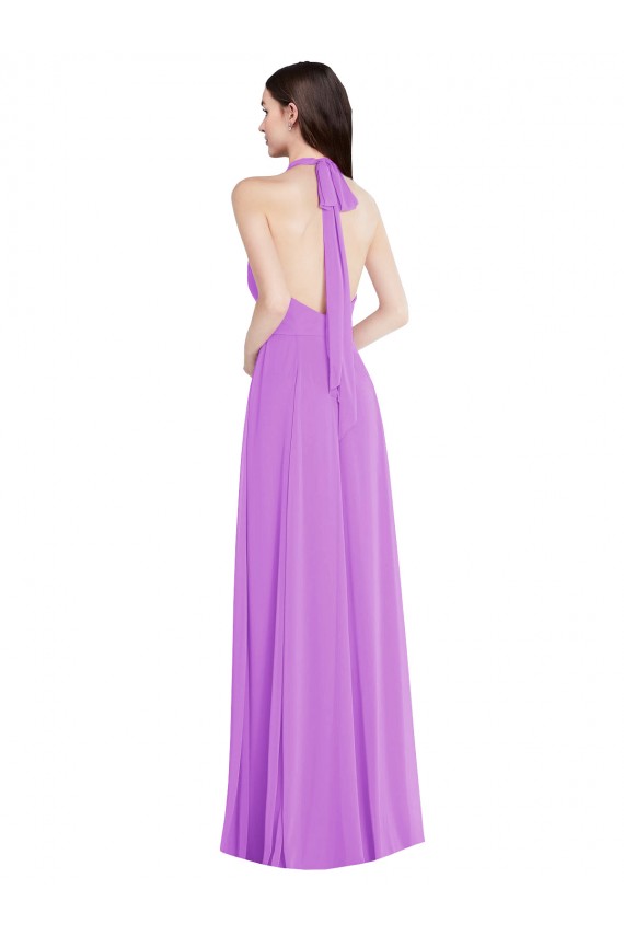 Sleeveless Halter Neck Soft Chiffon Violet Long Formal Evening Gown / Bridesmaid Dress Adelaide