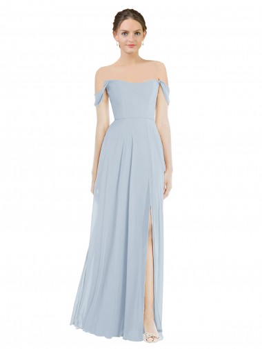 Flounce Sleeves Off the Shoulder Soft Chiffon Sea Glass Long Semi Formal Evening Dress / Bridesmaid Dress Adelaide