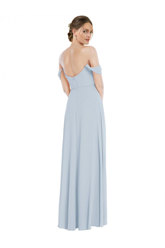 Flounce Sleeves Off the Shoulder Soft Chiffon Sea Glass Long Semi Formal Evening Dress / Bridesmaid Dress Adelaide