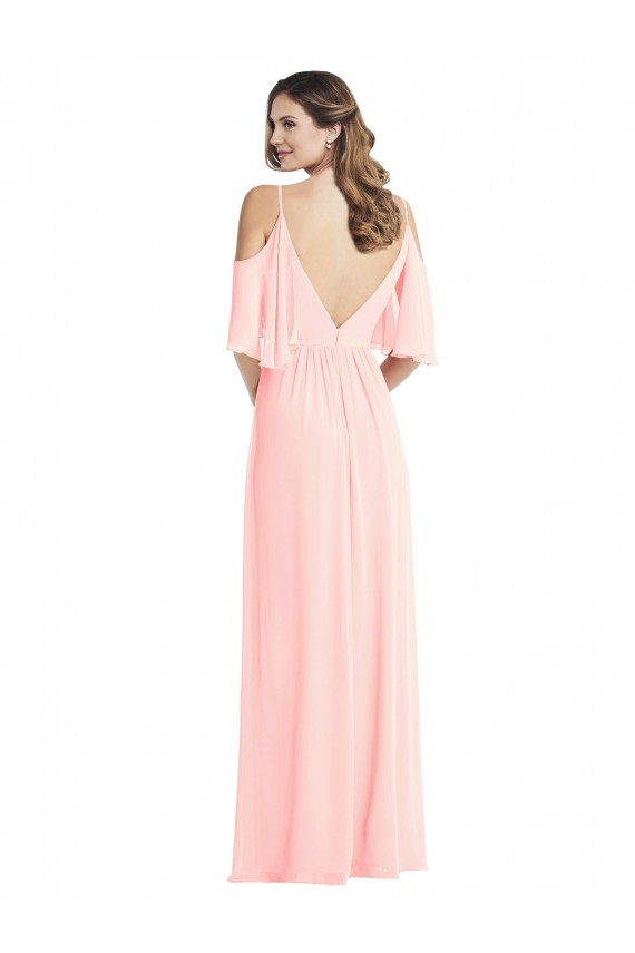 Cold Shoulder V-Neck Soft Chiffon Pink Long Semi Formal Evening Dress / Bridesmaid Dress Adelaide