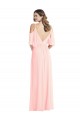 Cold Shoulder V-Neck Soft Chiffon Pink Long Semi Formal Evening Dress / Bridesmaid Dress Adelaide