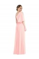 Bell Sleeves One Shoulder Soft Chiffon Pink Long Semi Formal Evening Dress / Bridesmaid Dress Adelaide