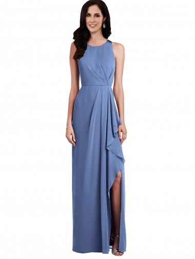 Sleeveless Jewel Neck Soft Chiffon Windsor Blue Long Bridesmaid Dress Adelaide