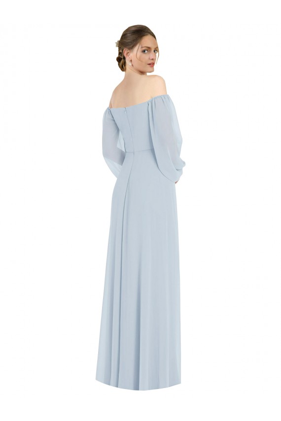 Puff Sleeves Sweetheart Soft Chiffon Sea Glass Long Formal Evening Gown / Bridesmaid Dress Adelaide