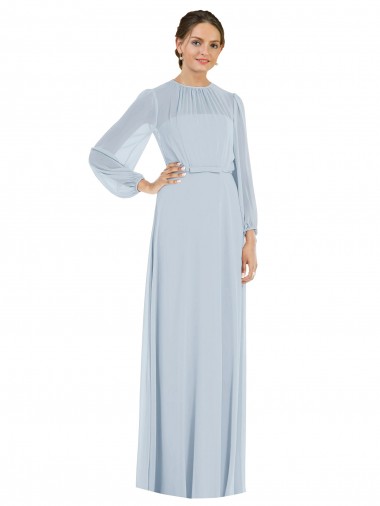 Puff Sleeves Strapless Soft Chiffon Sea Glass Long Formal Evening Gown / Bridesmaid Dress Adelaide
