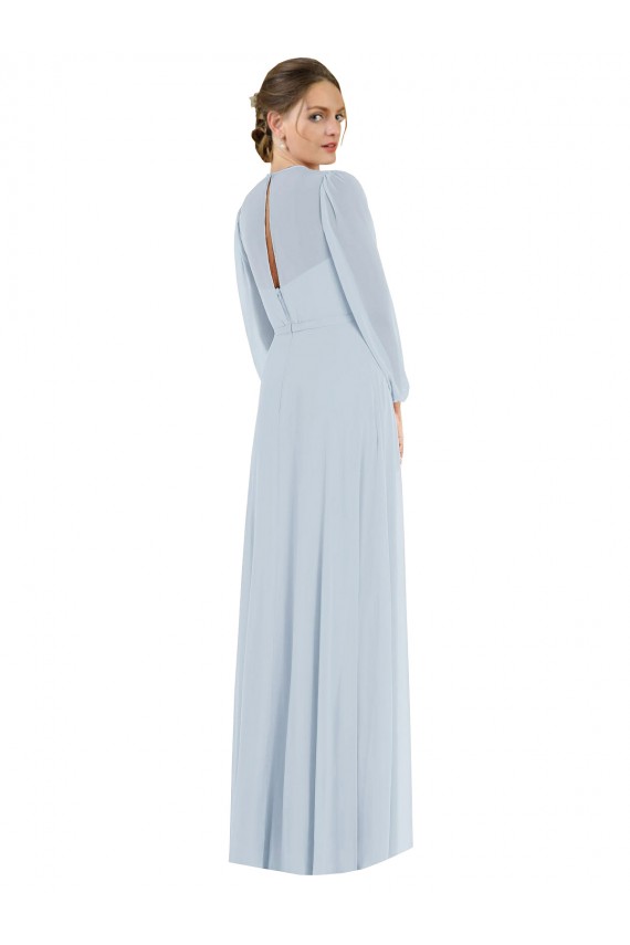 Puff Sleeves Strapless Soft Chiffon Sea Glass Long Formal Evening Gown / Bridesmaid Dress Adelaide