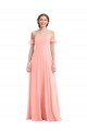 Flutter Sleeves Off the Shoulder Soft Chiffon Salmon Long Semi Formal Evening Dress / Bridesmaid Dress Adelaide