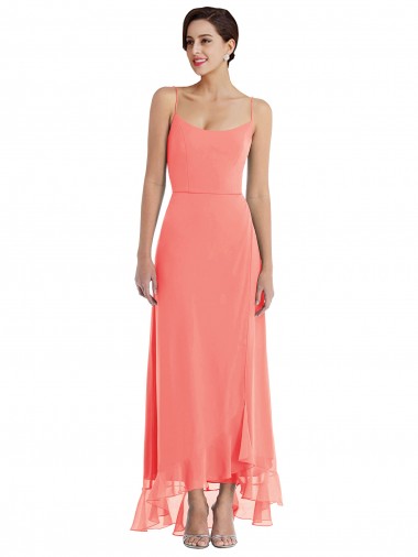 Sleeveless Scoop Neck Soft Chiffon Coral Long High Low Bridesmaid Dress Adelaide