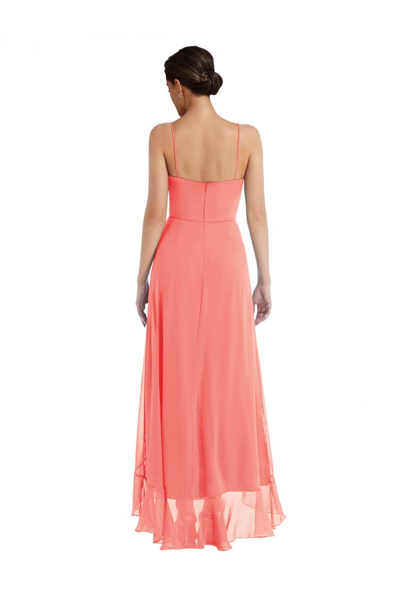 Sleeveless Scoop Neck Soft Chiffon Coral Long High Low Bridesmaid Dress Adelaide