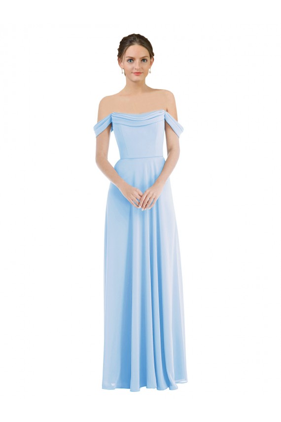Sleeveless Off the Shoulder Soft Chiffon Light Sky Blue Long Formal Evening Gown / Bridesmaid Dress Adelaide