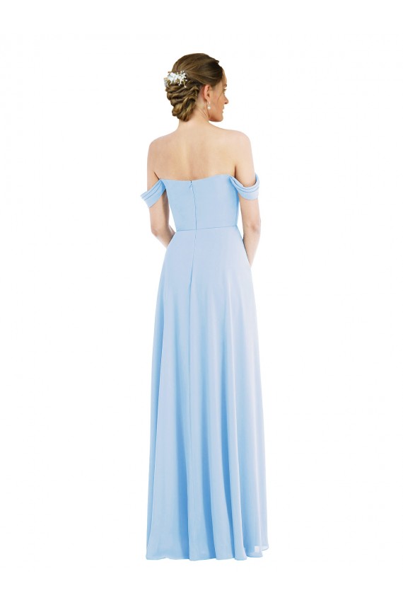 Sleeveless Off the Shoulder Soft Chiffon Light Sky Blue Long Formal Evening Gown / Bridesmaid Dress Adelaide