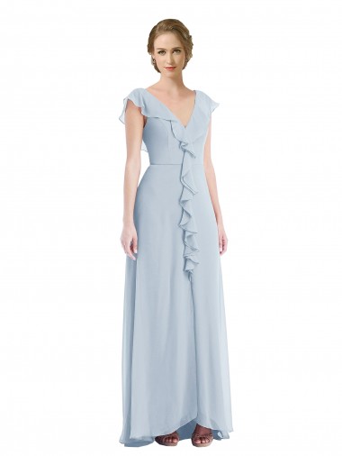 Sleeveless V-Neck Soft Chiffon Sea Glass Long Black Tie Evening Gown / Bridesmaid Dress Adelaide