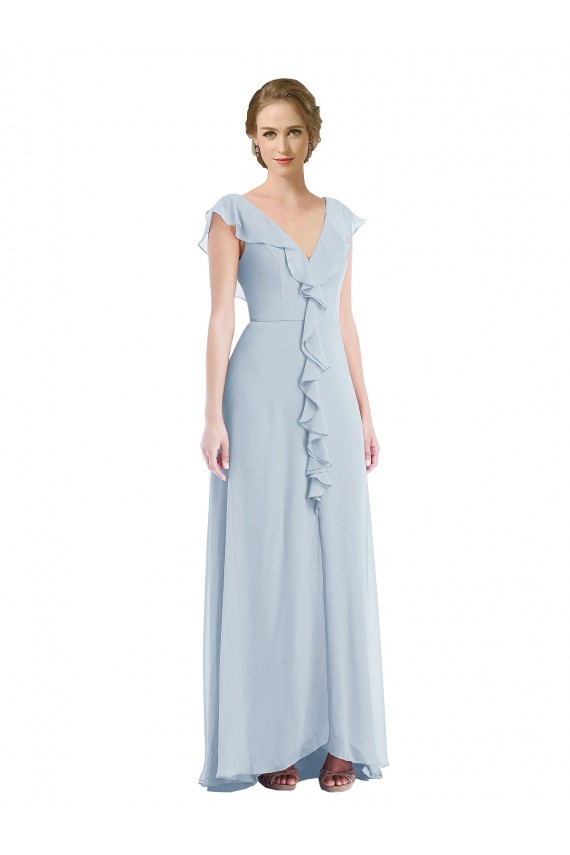 Sleeveless V-Neck Soft Chiffon Sea Glass Long Black Tie Evening Gown / Bridesmaid Dress Adelaide