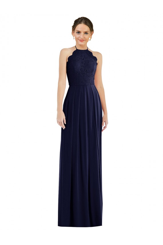 Sleeveless Halter Neck Soft Chiffon Dark Navy Long Semi Formal Evening Dress / Bridesmaid Dress Adelaide