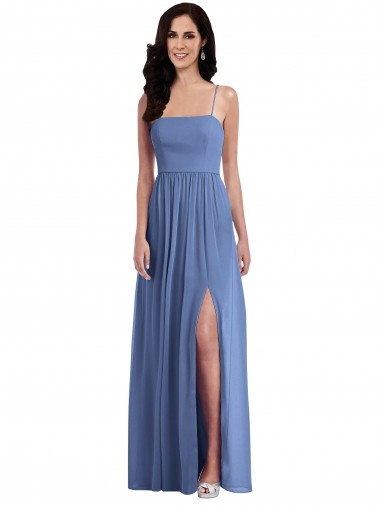 Sleeveless Spaghetti Straps Soft Chiffon Windsor Blue Long Semi Formal Evening Dress / Bridesmaid Dress Adelaide