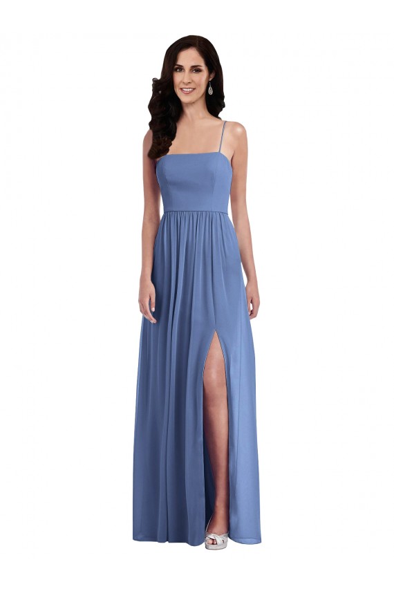 Sleeveless Spaghetti Straps Soft Chiffon Windsor Blue Long Semi Formal Evening Dress / Bridesmaid Dress Adelaide