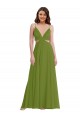 Sleeveless V-Neck Soft Chiffon Olive Green Long Plus Size Evening Gown / Bridesmaid Dress Adelaide