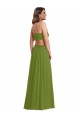 Sleeveless V-Neck Soft Chiffon Olive Green Long Plus Size Evening Gown / Bridesmaid Dress Adelaide