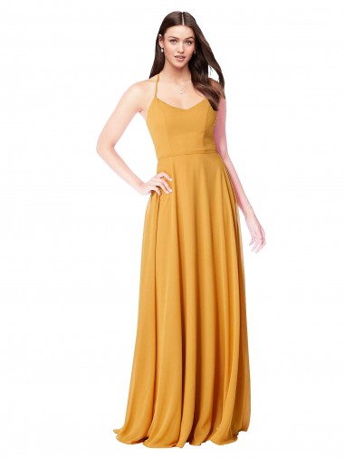 Sleeveless V-Neck Soft Chiffon Saffron Long Formal Dress / Bridesmaid Dress Adelaide