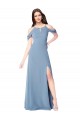 Sleeveless Off the Shoulder Soft Chiffon Dusty Blue Long Evening Dress / Bridesmaid Dress Adelaide