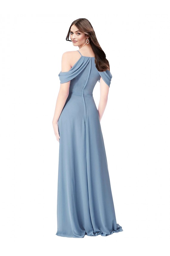 Sleeveless Off the Shoulder Soft Chiffon Dusty Blue Long Evening Dress / Bridesmaid Dress Adelaide