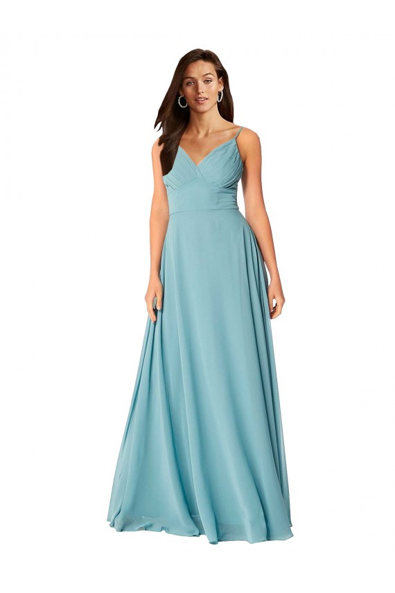 Sleeveless V-Neck Soft Chiffon Turquoise Long Bridesmaid Dress Adelaide