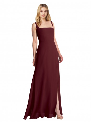 Sleeveless Square Neck Soft Chiffon Burgundy Gold Long Bridesmaid Dress Adelaide