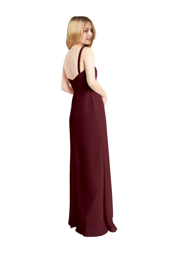 Sleeveless Square Neck Soft Chiffon Burgundy Gold Long Bridesmaid Dress Adelaide
